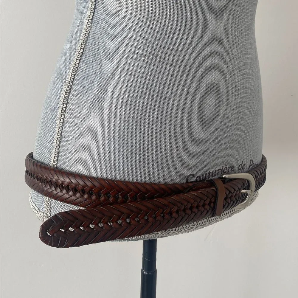 Braided Leather Waist Belt in Dark Brown Sz 40”